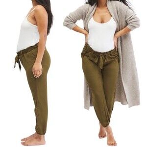 NWT Motherhood Maternity Underbelly Olive Satin Jogger Pants Women’s Size Large